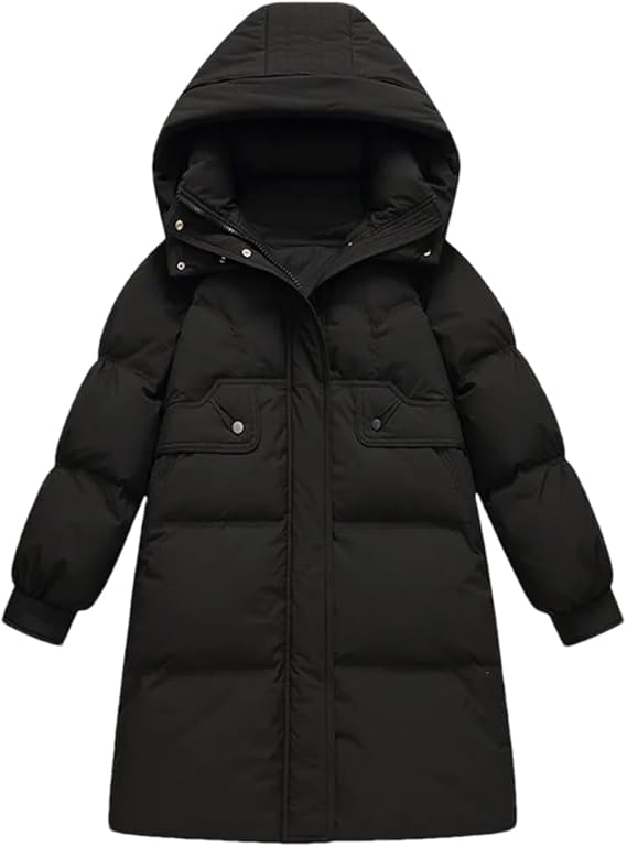 ERFMFKL Women Puffer Jacket Hooded Thick Warm Long Sleeves Coat Casual Loose Zipper Long Parkas