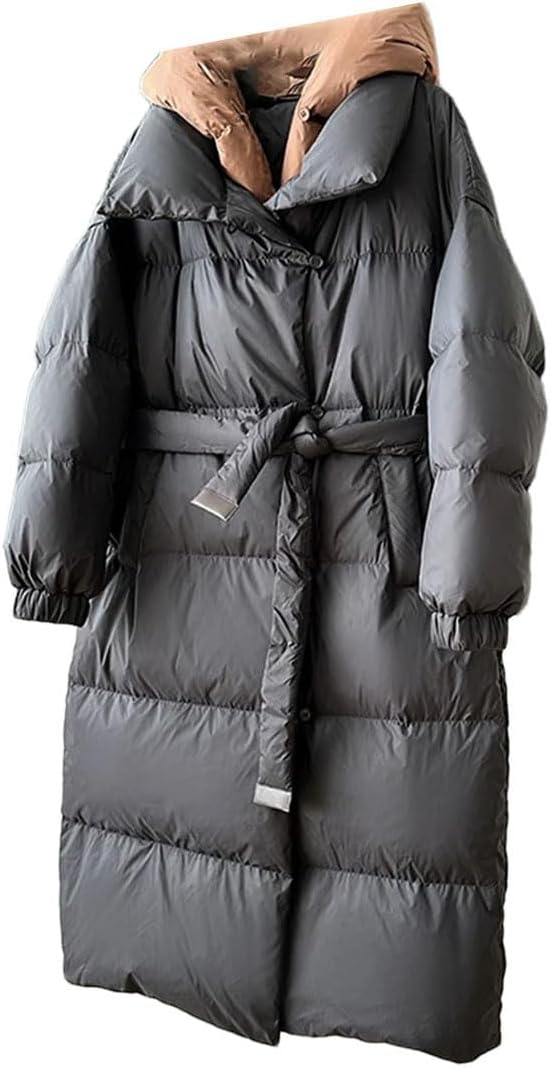 Women's Fake Two-Piece Down Jacket Winter Detachable Hooded Thickened Coat Warm Mid-Length Snow Suit