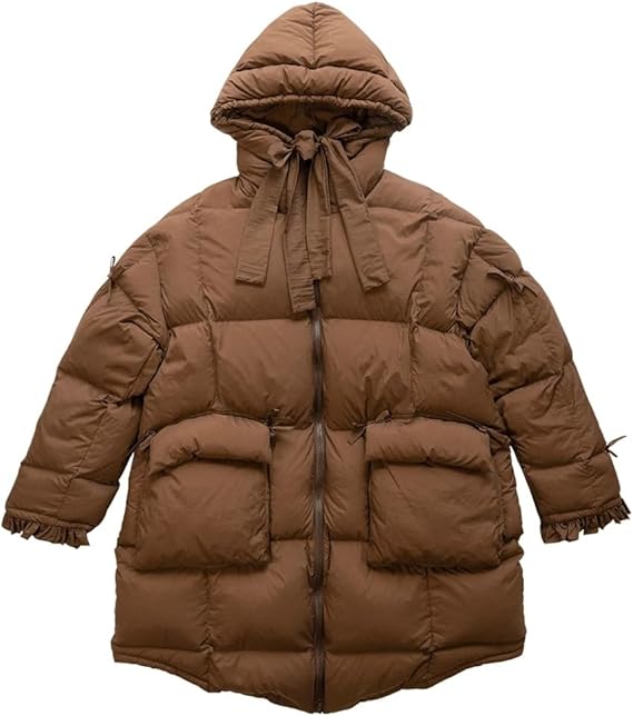 MQPALZKD Winter Warm Hooded Long Down Jacket Women's Loose Cute and Elegant Mid-length Coat