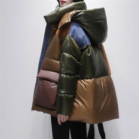 MQPALZKD Winter Denim Sewing Down Jacket Thickened Coat Ladies Casual Loose