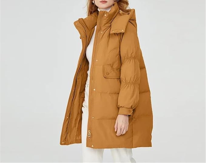 ERFMFKL Women Puffer Jacket Hooded Thick Warm Long Sleeves Coat Casual Loose Zipper Long Parkas
