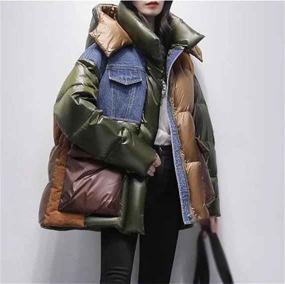 MQPALZKD Winter Denim Sewing Down Jacket Thickened Coat Ladies Casual Loose