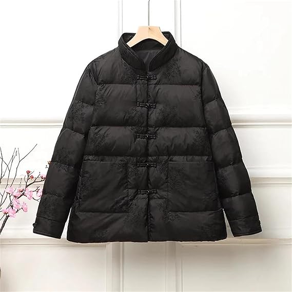 Single Breasted Stand Collar Slim Fit Long Sleeve Quilted Down Puffer Jacket Casual Style Retro Lightweight Insulated Coat
