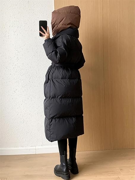 Women's Fake Two-Piece Down Jacket Winter Detachable Hooded Thickened Coat Warm Mid-Length Snow Suit