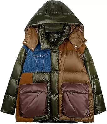 MQPALZKD Winter Denim Sewing Down Jacket Thickened Coat Ladies Casual Loose