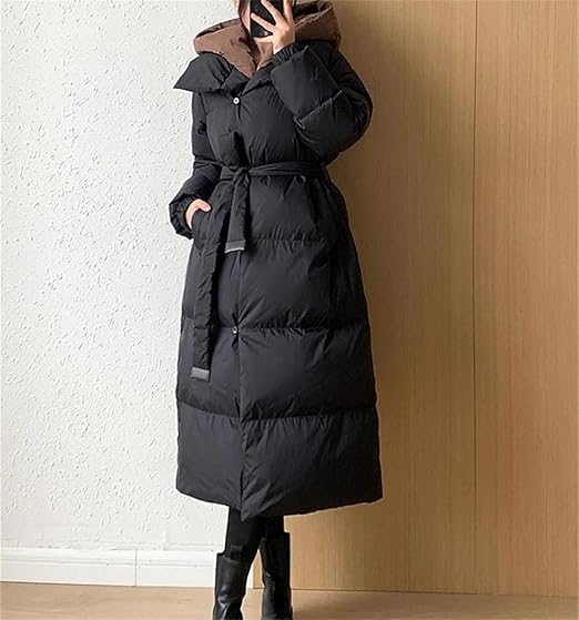 Women's Fake Two-Piece Down Jacket Winter Detachable Hooded Thickened Coat Warm Mid-Length Snow Suit