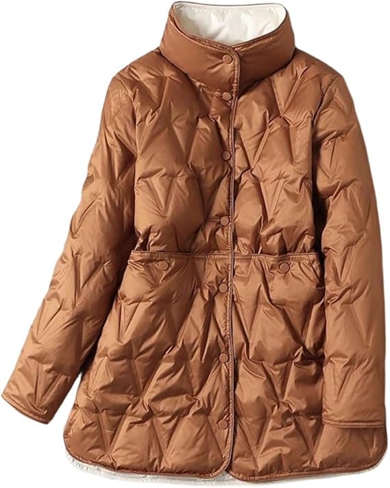 Women Ultralight White Duck Down Long Jacket Female Single-Breasted Double Sided Puffer Coat