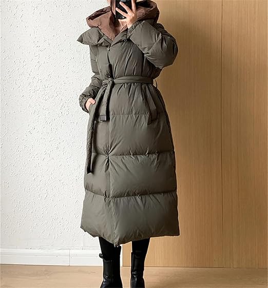Women's Fake Two-Piece Down Jacket Winter Detachable Hooded Thickened Coat Warm Mid-Length Snow Suit