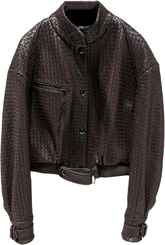 Women's Knitted Leather Jacket - Genuine Spring Coat With Lightweight Design For Seasonal Transition