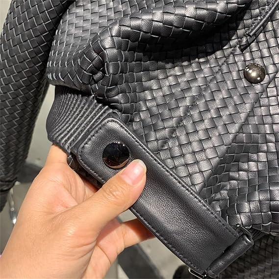 Women's Knitted Leather Jacket - Genuine Spring Coat With Lightweight Design For Seasonal Transition